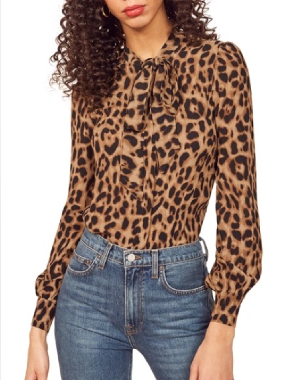 NWOT Reformation Marcy Tie Neck top size XS in leopard